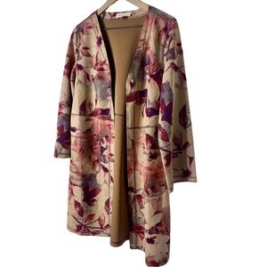 Anthropologie Solitaire Faux Suede Boho Fall Floral Duster Jacket Medium EUC